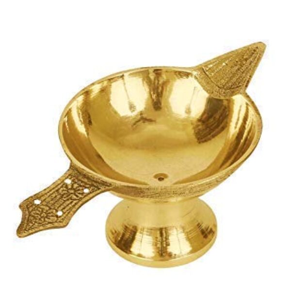 Brass Diya for Puja Temple Decoration Ghee Diya Oil Lamp for Home Mandir Pooja Articles (Golden Color