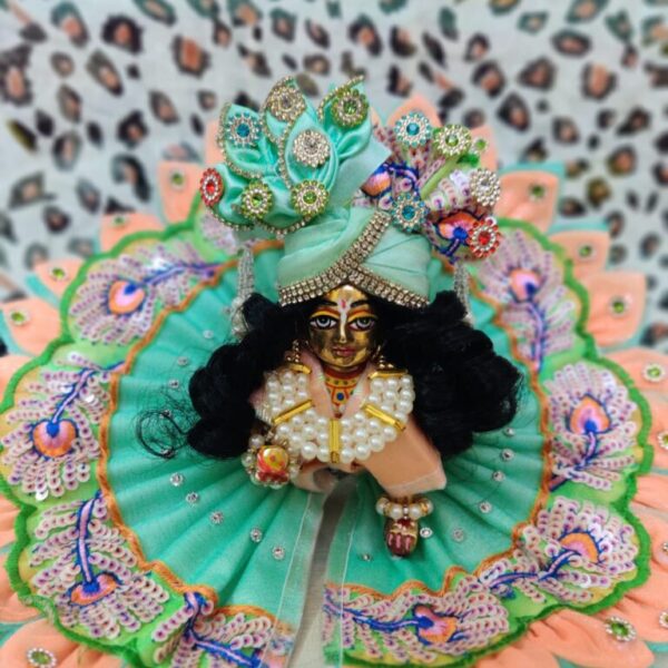 Kanha ji partywear multi color frock for laddu gopal with mukut