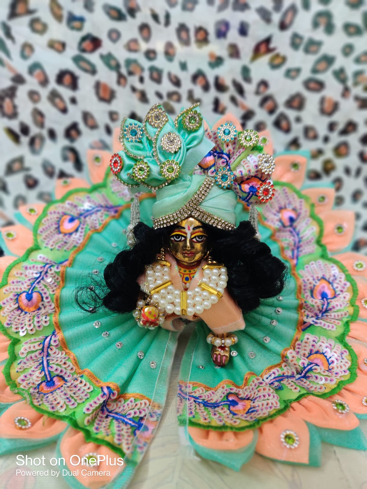 Kanha ji partywear multi color frock for laddu gopal with mukut