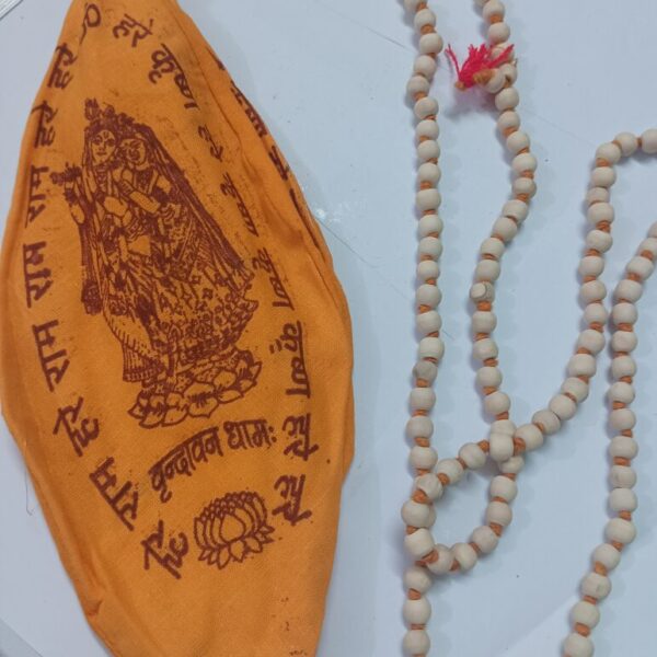 Tulsi Japa Mala l Original Tulsi Mala for Mantra Jap with Radha Krishna Gomukhi Cotton Japa Mala Bag