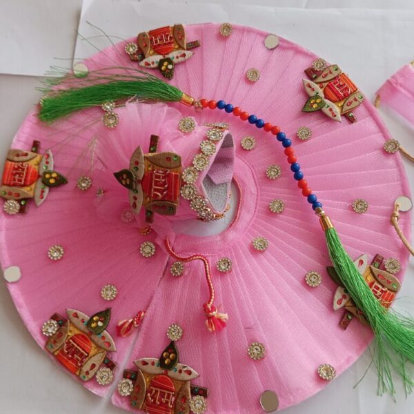 Kanha ji partywear frock pink color with mukut and mala patka 5 no.