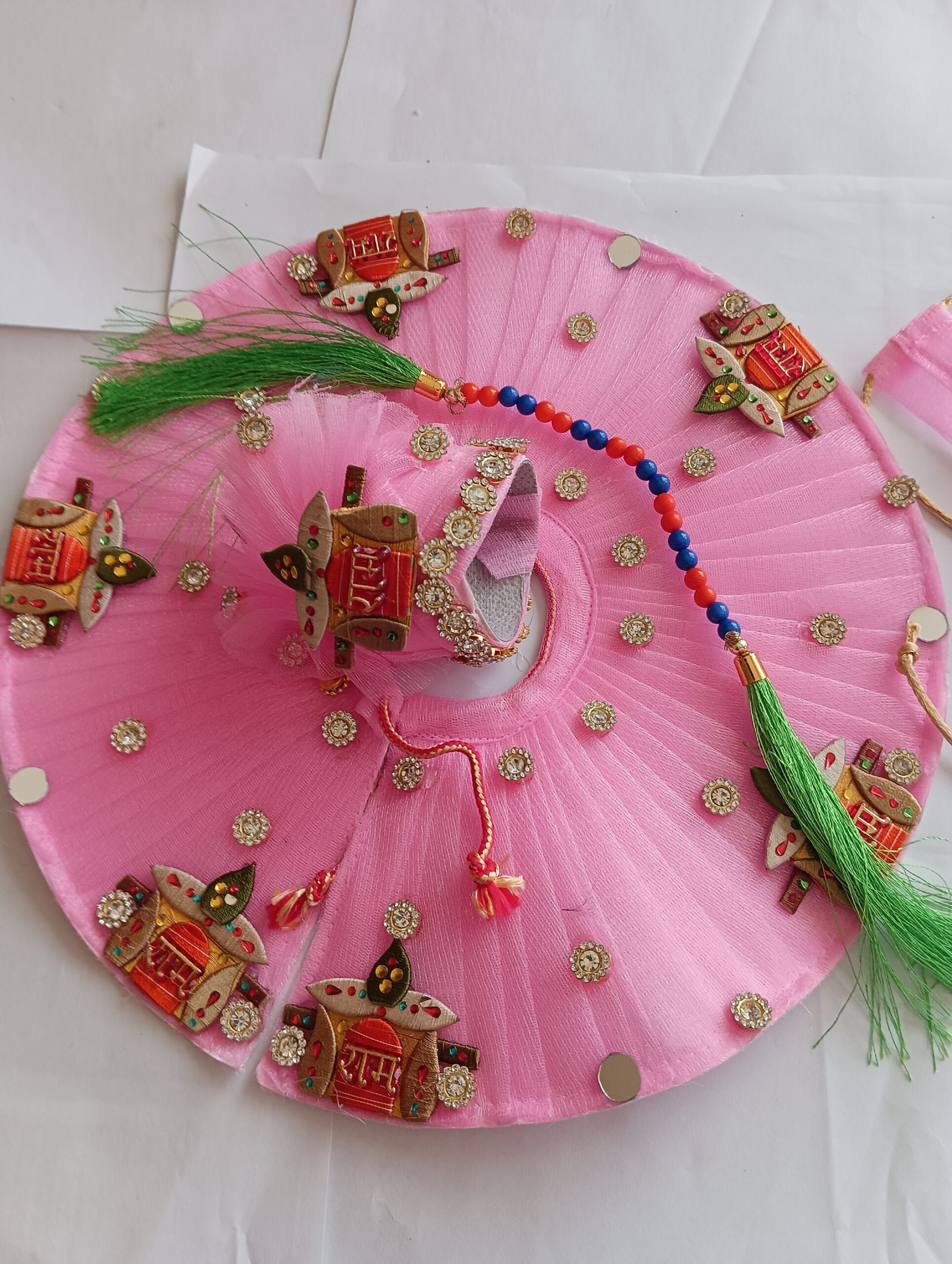 Kanha ji partywear frock pink color with mukut and mala patka 5 no.