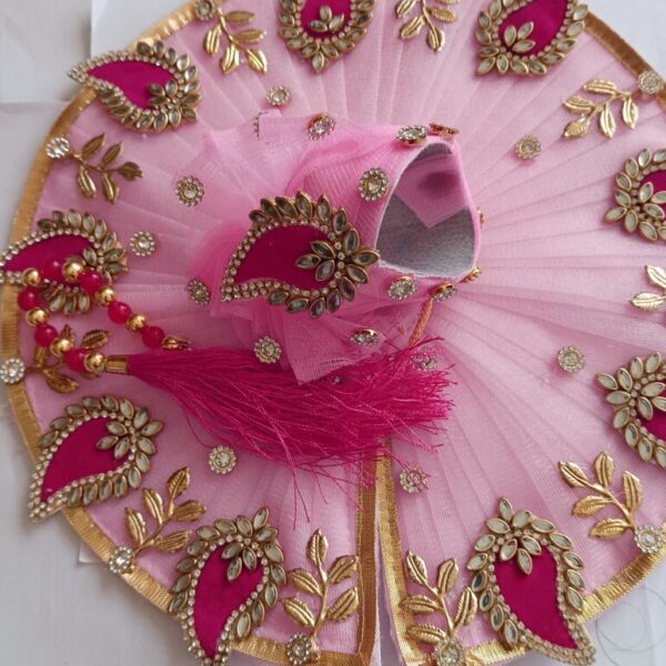 Kanha ji partywear frock pink color with mukut and mala patka 5 no.