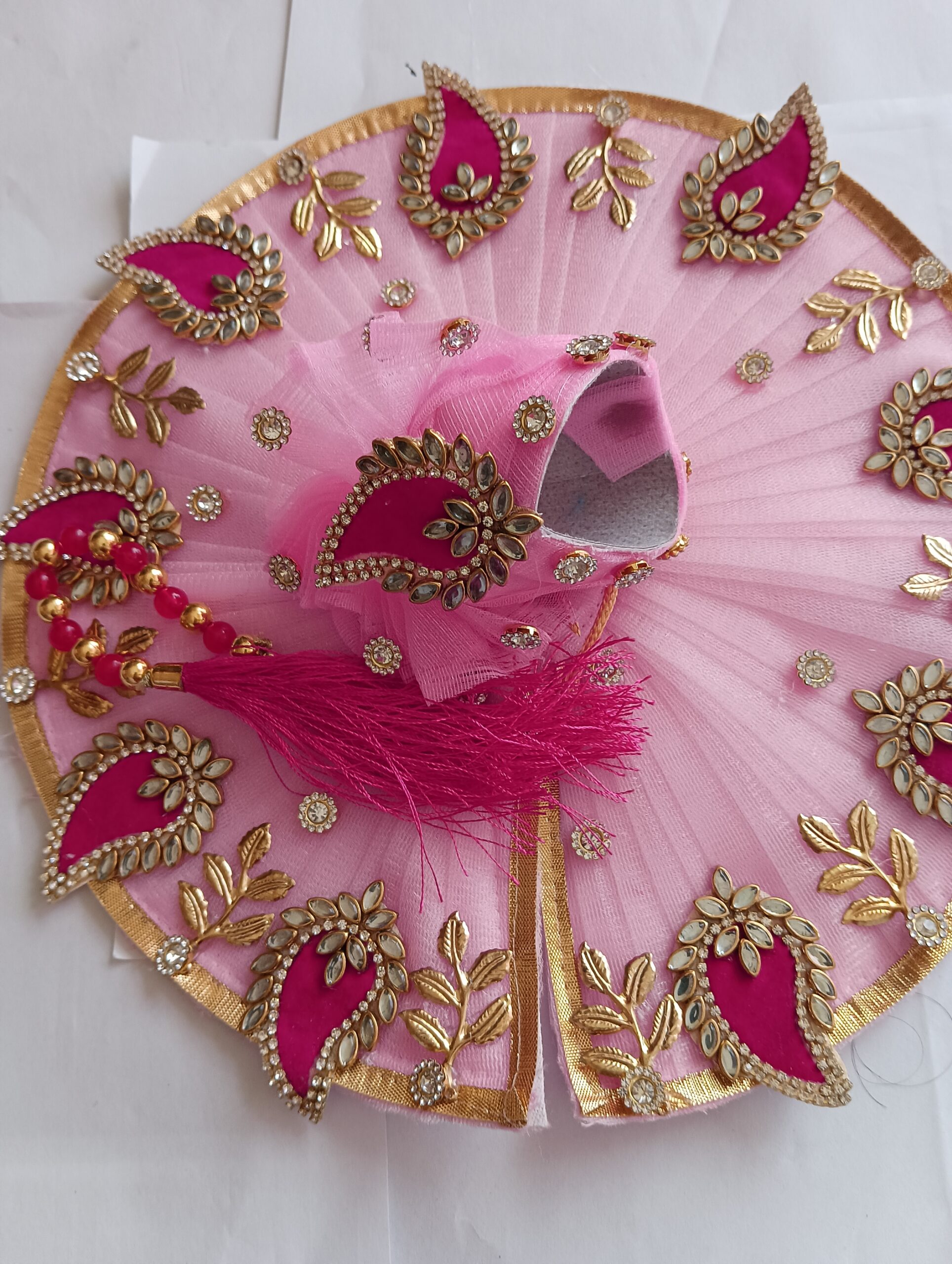 Kanha ji partywear frock pink color with mukut and mala patka 5 no.