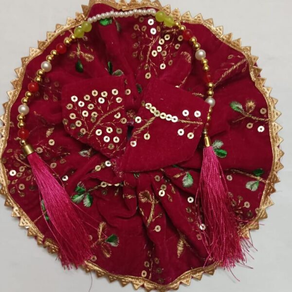 Kanha ji velvet frock with moti mala rani pink