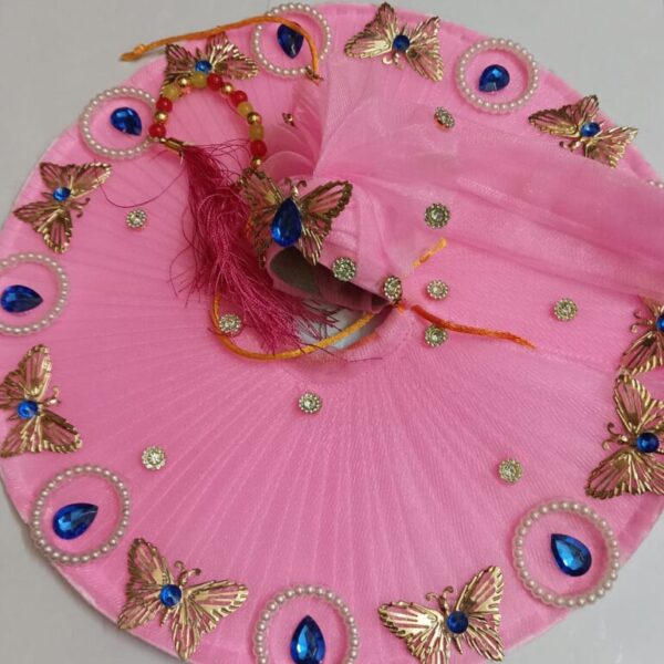 Kanha ji partywear frock pink color with mukut and mala patka for 6  no. laddu gopal