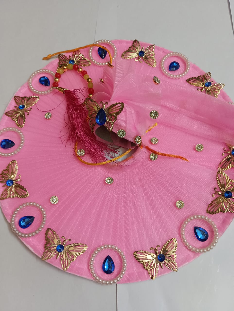 Kanha ji partywear frock pink color with mukut and mala patka for 6 no. laddu gopal