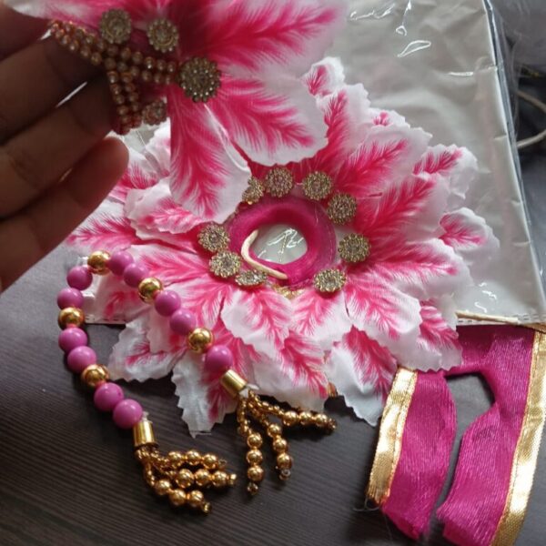 Janmasthmi special Kanha ji/laddu gopal fancy frock 5 pink with mala and mukut